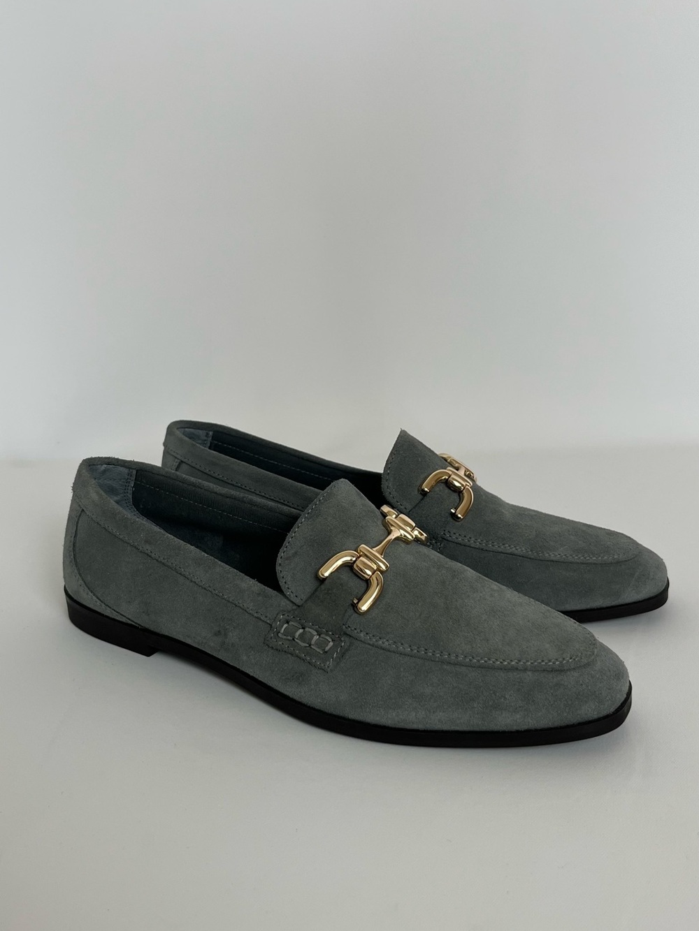 ZARA Women’s Leather Suede Slate Blue Loafers, Flats Sz 8